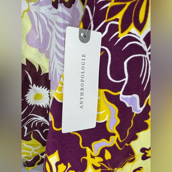 Anthropologie Maeve Purple and Yellow Floral Flutter Sleeve Cinched Top - Picture 8 of 9